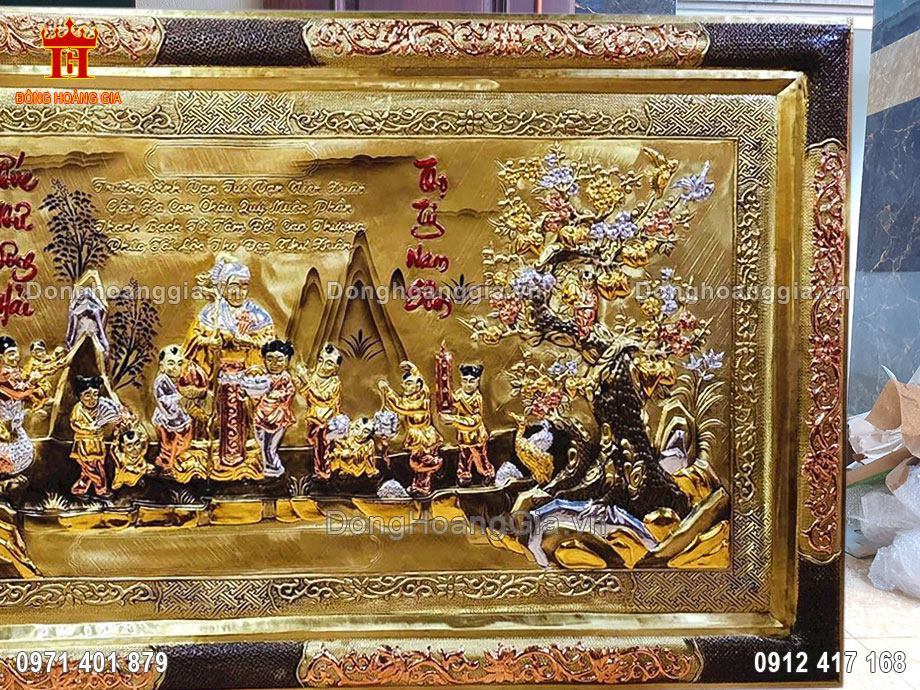 Từng đường nét trên bức tranh mừng thọ được nghệ nhân chế tác tỉ mỉ và tinh xảo